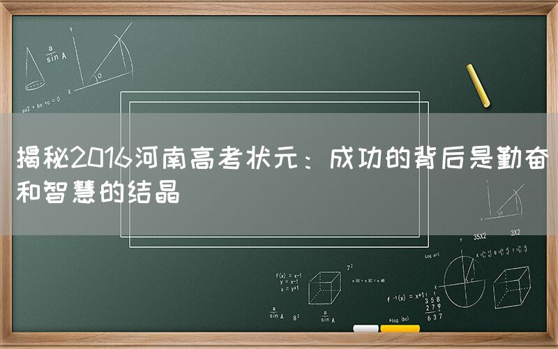 揭秘2016河南高考状元：成功的背后是勤奋和智慧的结晶