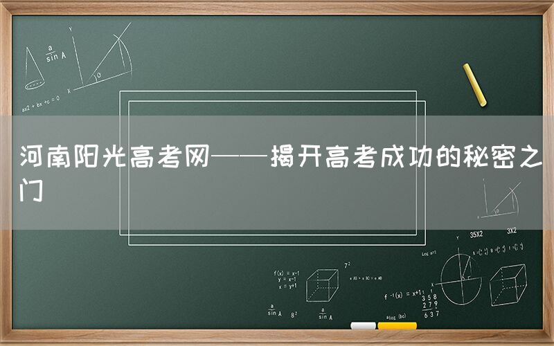 河南阳光高考网——揭开高考成功的秘密之门