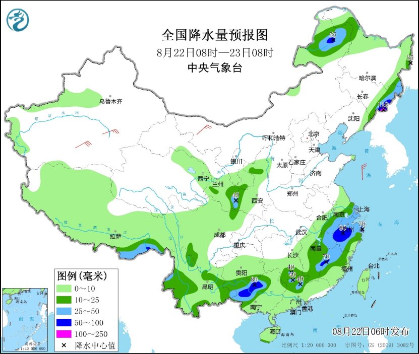 8月22日吉林及浙闽桂等地有较强降雨 明日西南地区雨势将明显加强