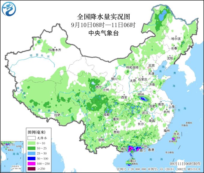 9月11日广西广东强降雨仍将持续 西南地区东部陕南江淮有强降雨(图1)