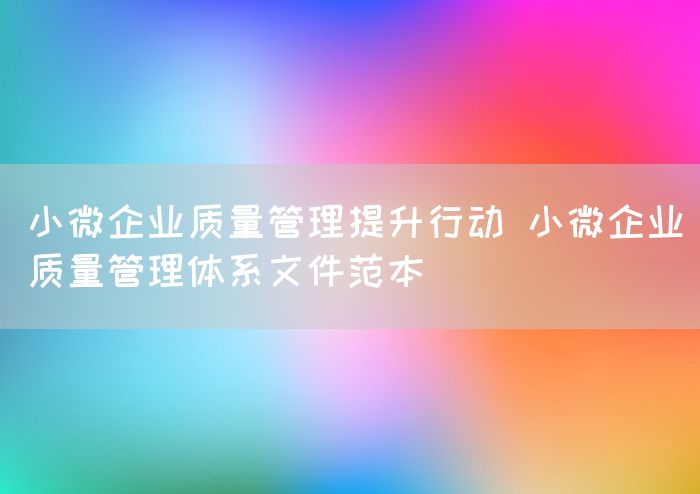 小微企业质量管理提升行动 小微企业质量管理体系文件范本